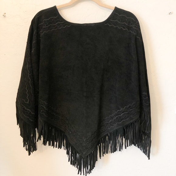 ❌SOLD❌MARGARET GODFREY Embroidered Leather Poncho Size L - Picture 6 of 6